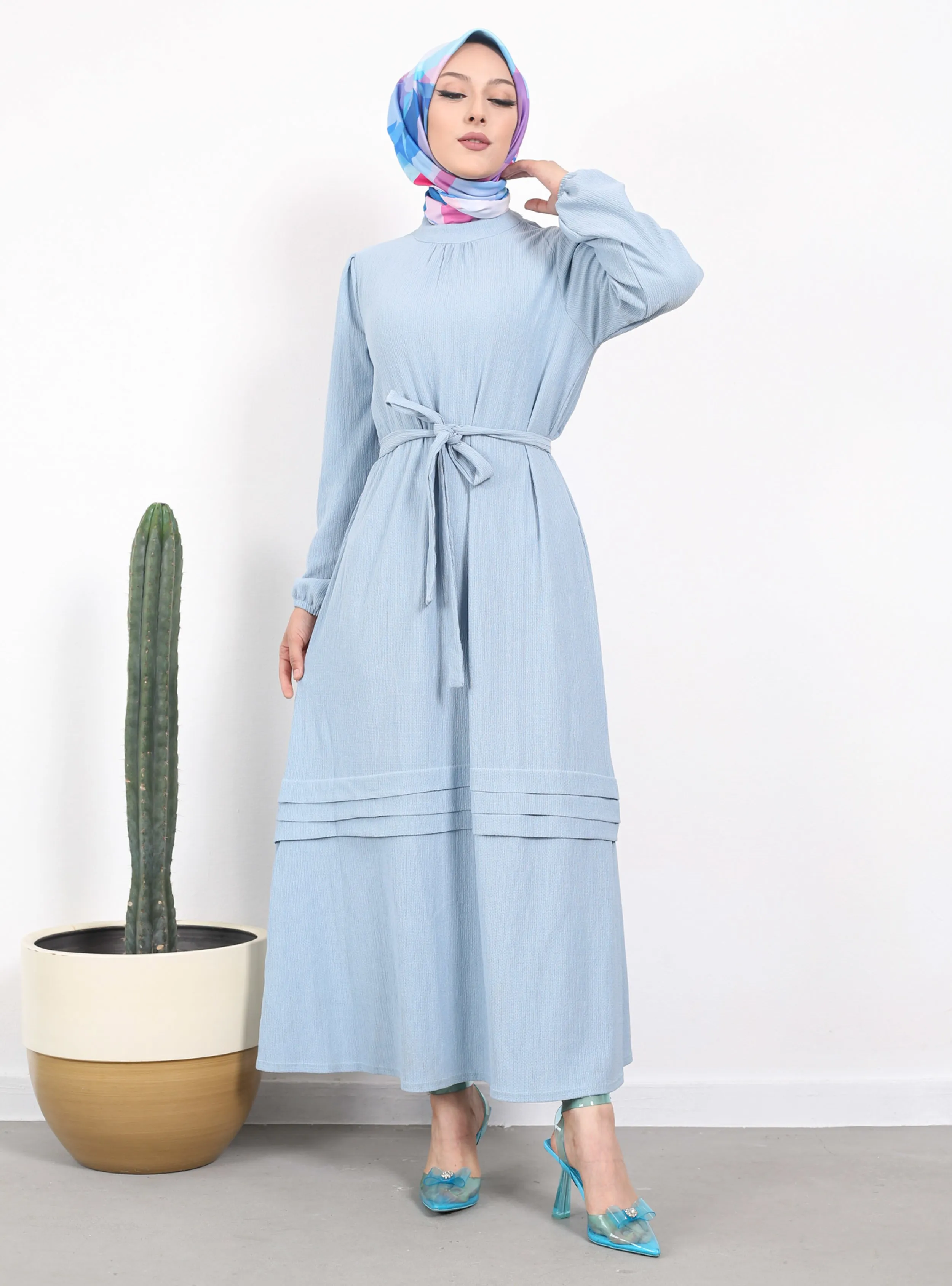 Baby Blue - Crew neck - Unlined - Modest Dress