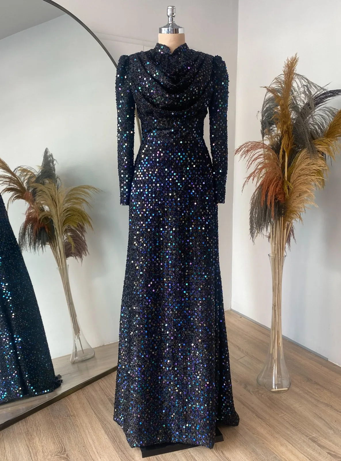 Black - Fully Lined - Crew neck - Modest Evening Dress