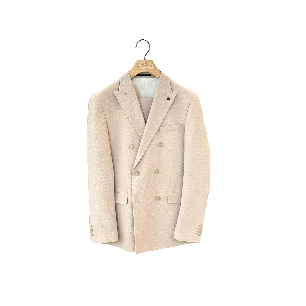 Costume croisé Karl Lagerfeld seersucker beige