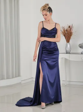 Navy Blue - Unlined - Modest Evening Dress