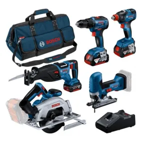 Pack 5 outils 18V 0615A5003D BOSCH (GSR 18V-55 + GST 18V-125 S + GKS 18V-57-2 + GSA 18V-28 + GDX 18V-200) : Ref. 0615A5003D | Cl