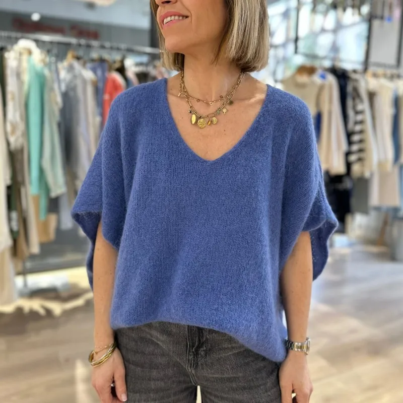 Pull Sans Manches Oversize Bleu Jeans