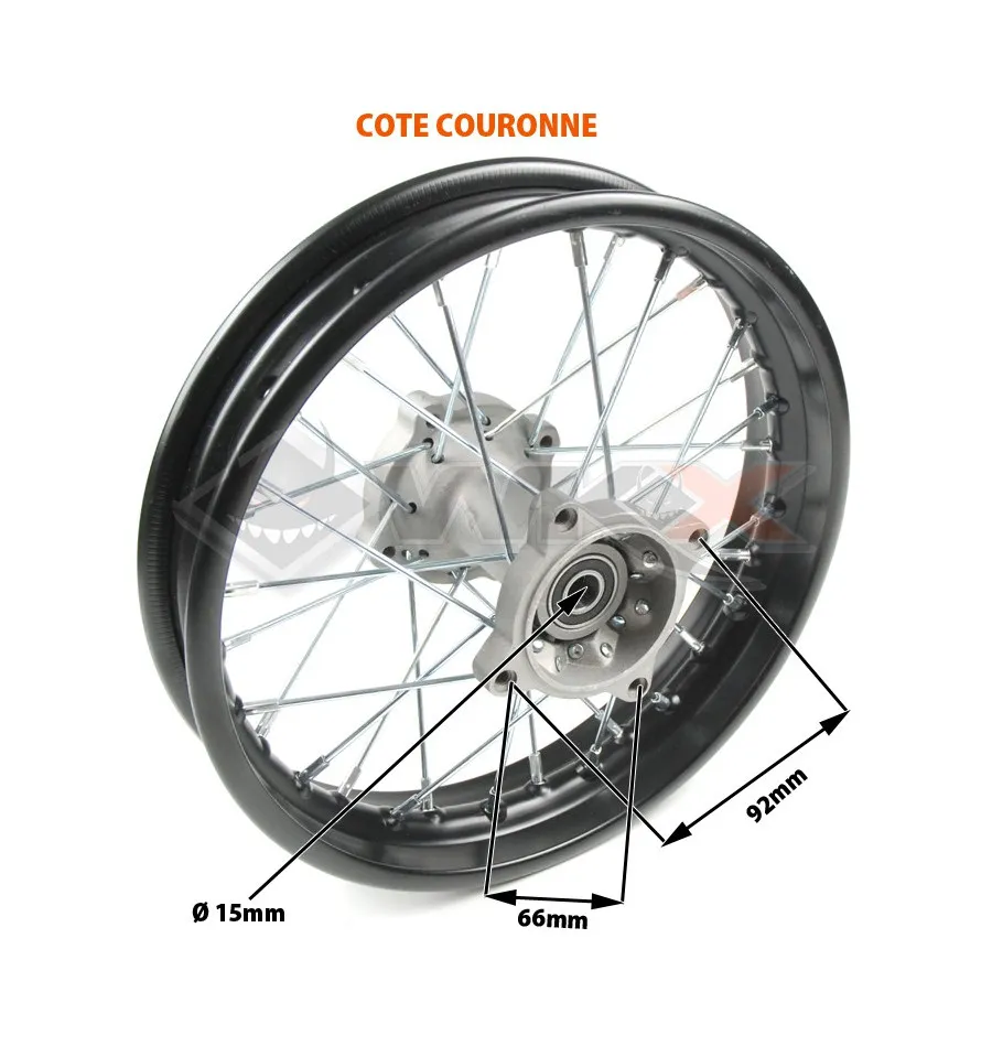 Roue arrière complète 14' axe 15mm