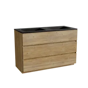 Storke Edge meuble salle de bains à poser 120 x 52 cm chêne brut avec Scuro double vasque en quartz noir mat